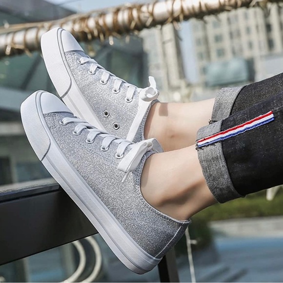 Shoes - Silver glitter Chucks Sneakers Sz 8 NEW Canvas Casual low cut sneakers